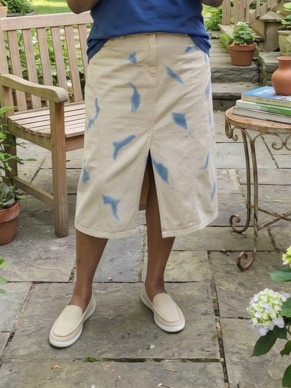 Future Collective For Target Skirt with Blue Brushstroke Print and Front Slit